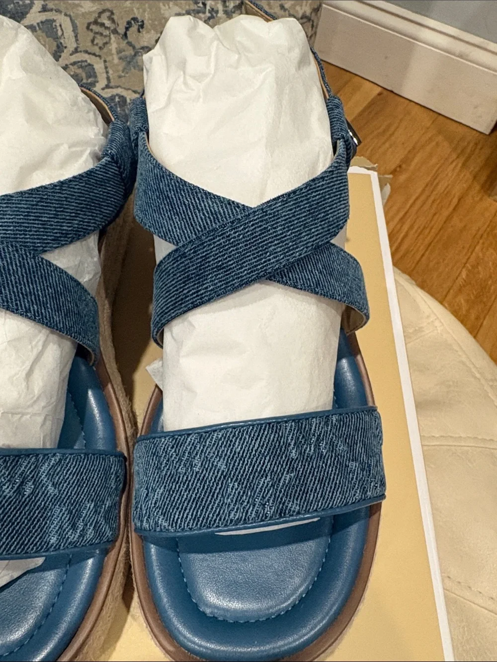 Michael Kors Denim Blue Espadrille Platform Sandals - Women's